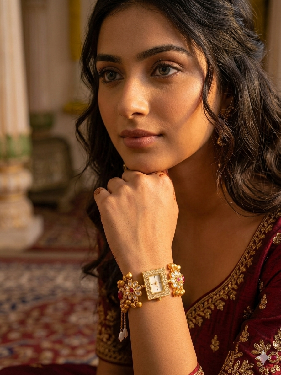 Kashmiri Kundan Style Bracelet Watch