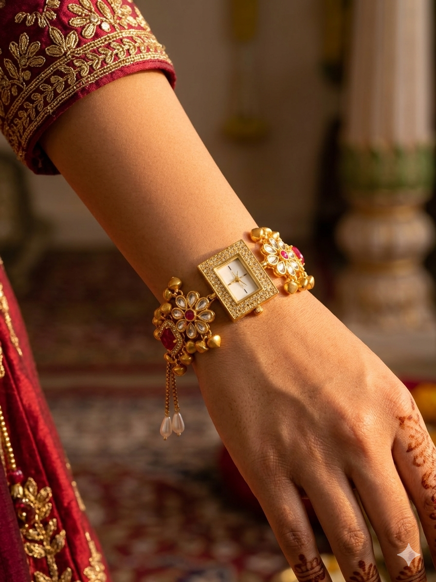 Kashmiri Kundan Style Bracelet Watch