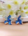 Blue Enamel Flower Studs