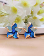 Blue Enamel Flower Studs