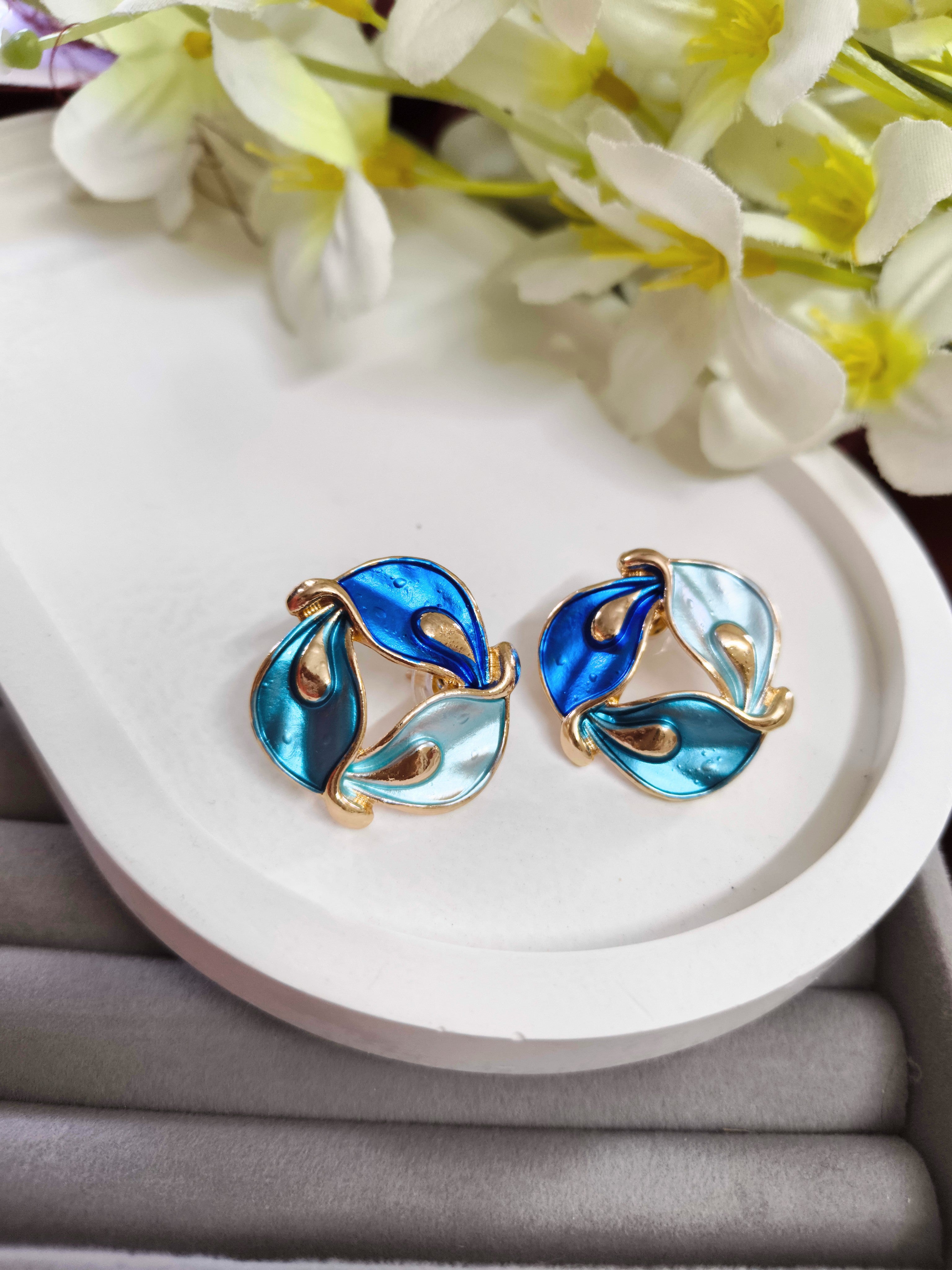 Enamel Swirl Geometric Earrings