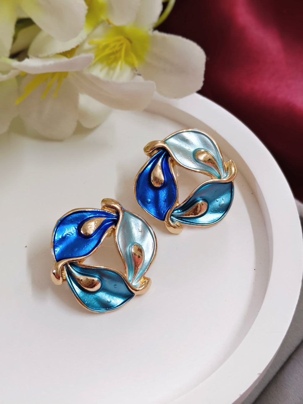 Enamel Swirl Geometric Earrings