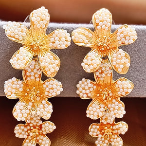 Triple Flower Gold Plated Dangle Earrings