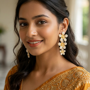Triple Flower Gold Plated Dangle Earrings