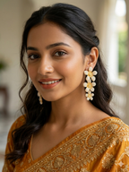 Triple Flower Gold Plated Dangle Earrings