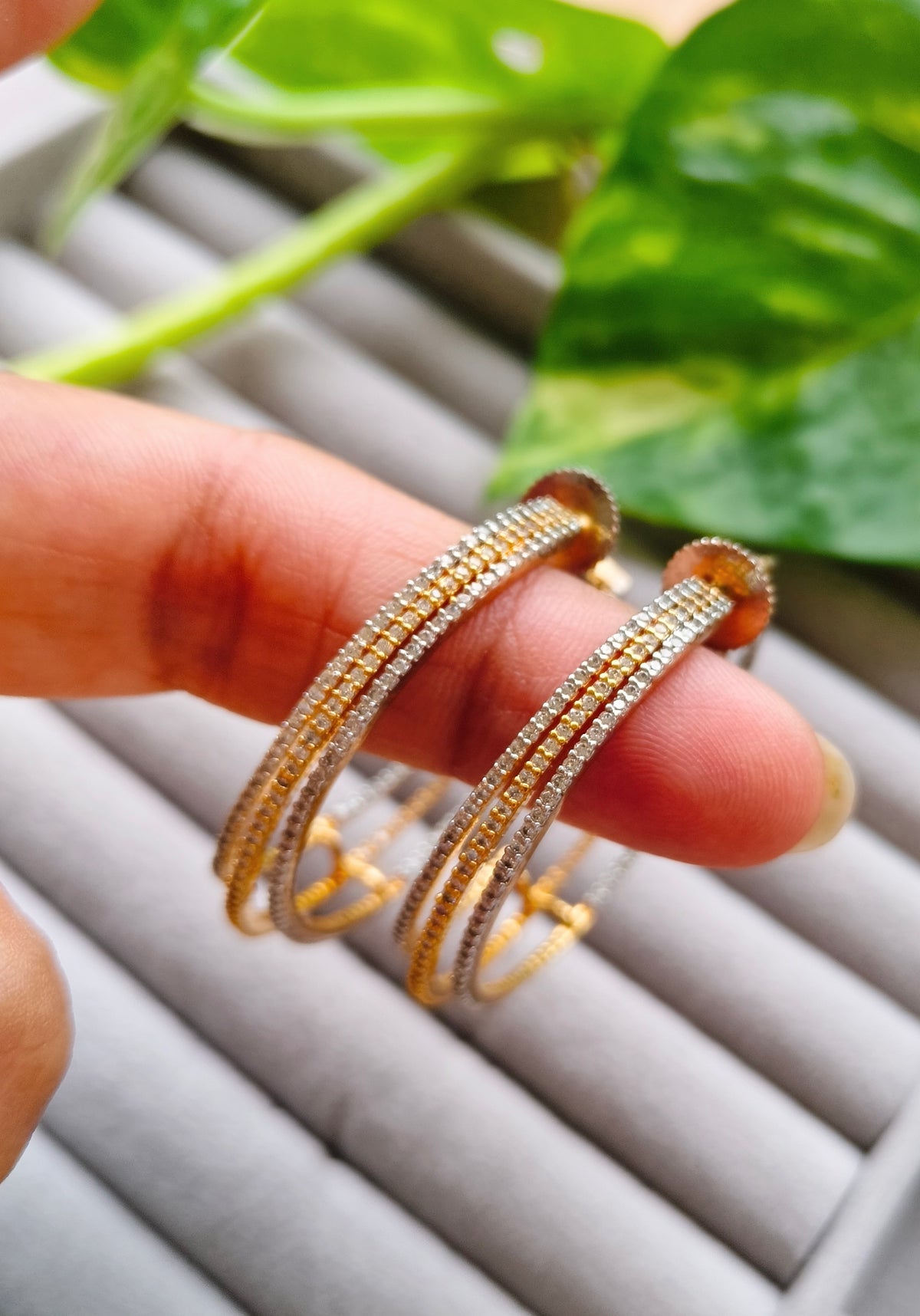 Two tone sparkling crystal hoops